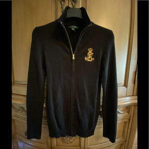 Ralph Lauren black gold zipper cardigan never worn size medium